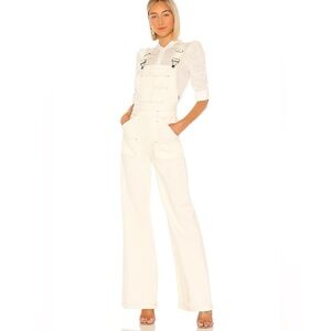 FRAME NWOT Cream Ecru Denim High Waist Flare Overalls Utility Jumpsuit, Size S